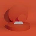 A neatly folded Slumber Cloud Performance Sheet Set in cream on a red background